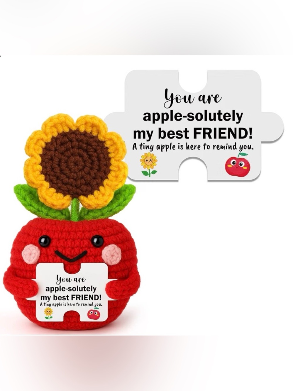 Crochet Apple with Sunflower and "Best Friend" Card
